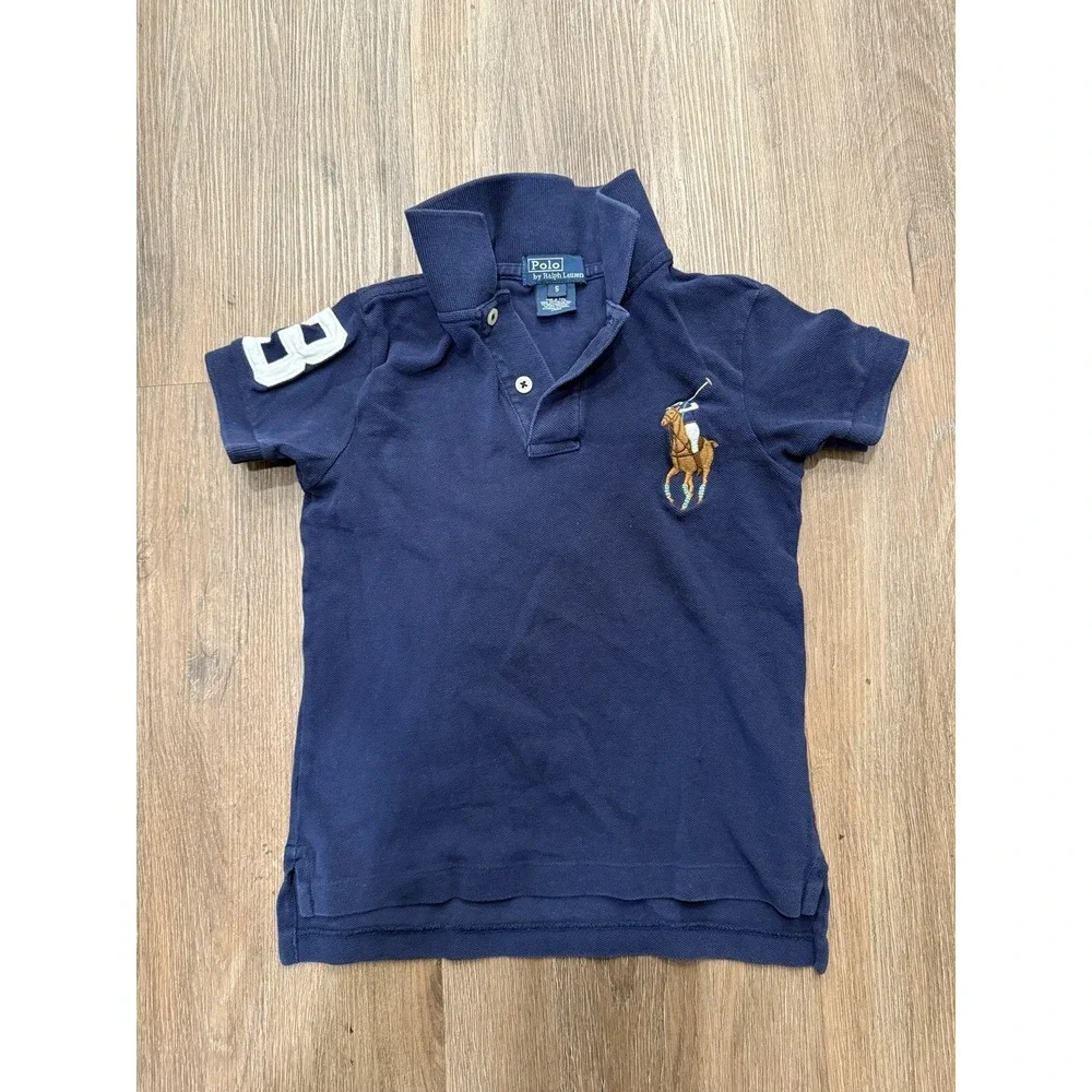 Polo By Ralph Lauren Big Pony Flesh Polo Shirt Kids Size 5 Blue Logo Embroidered